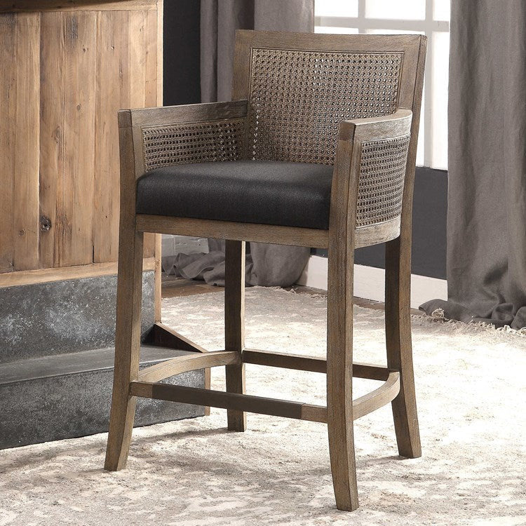 Uttermost Encore Dark Gray Fabric Cane Counter Stool - Image 3