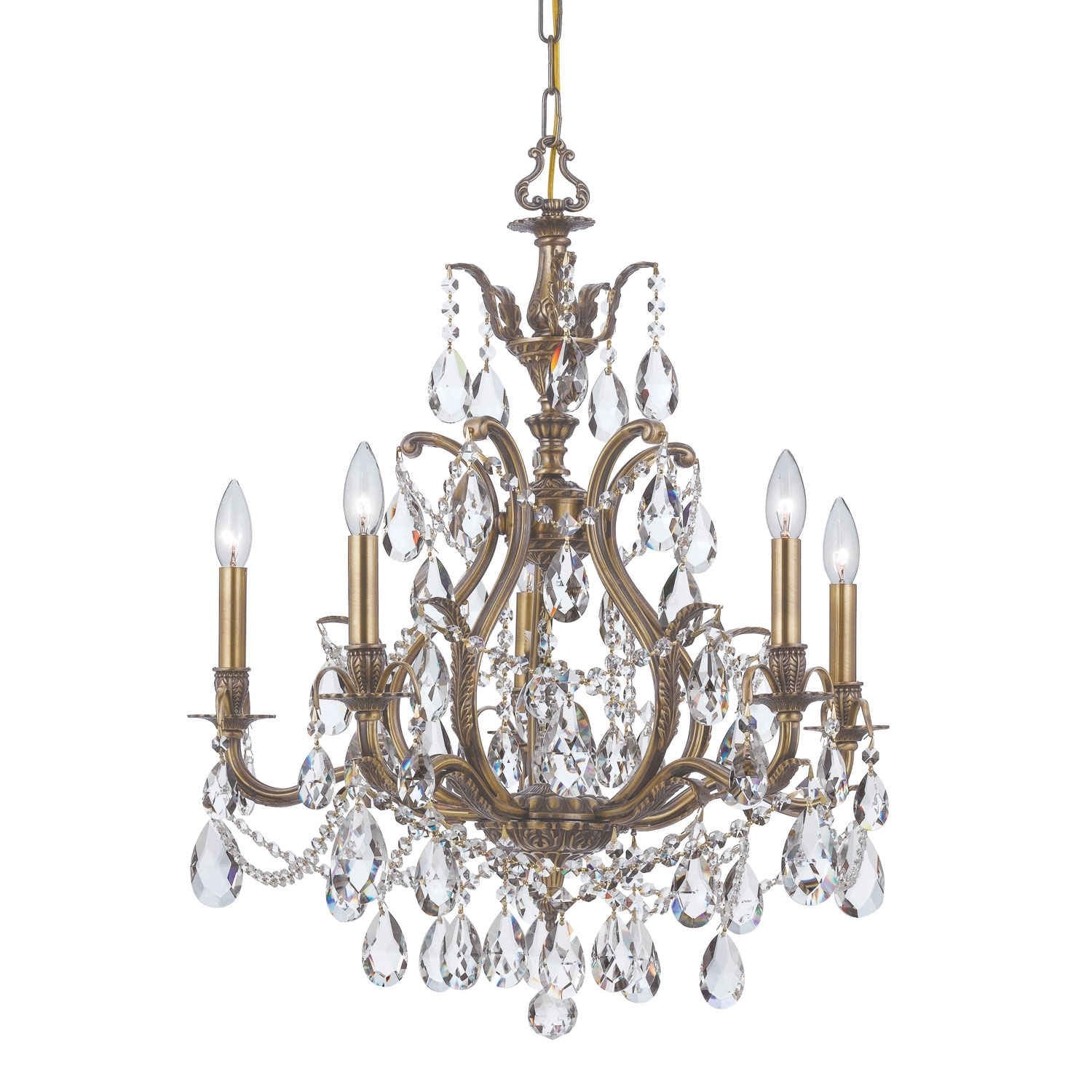 Antique Brass Five-Light Clear Hand Cut Chandelier - Image 1