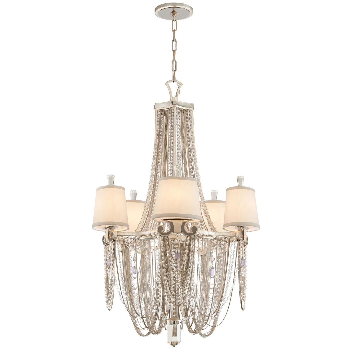Silver Leaf with Polished Stainless Accents Five-Light Chandelier - Image 1