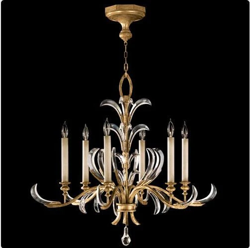 Six-Light Chandelier in Muted Gold Leaf Finish - Image 1