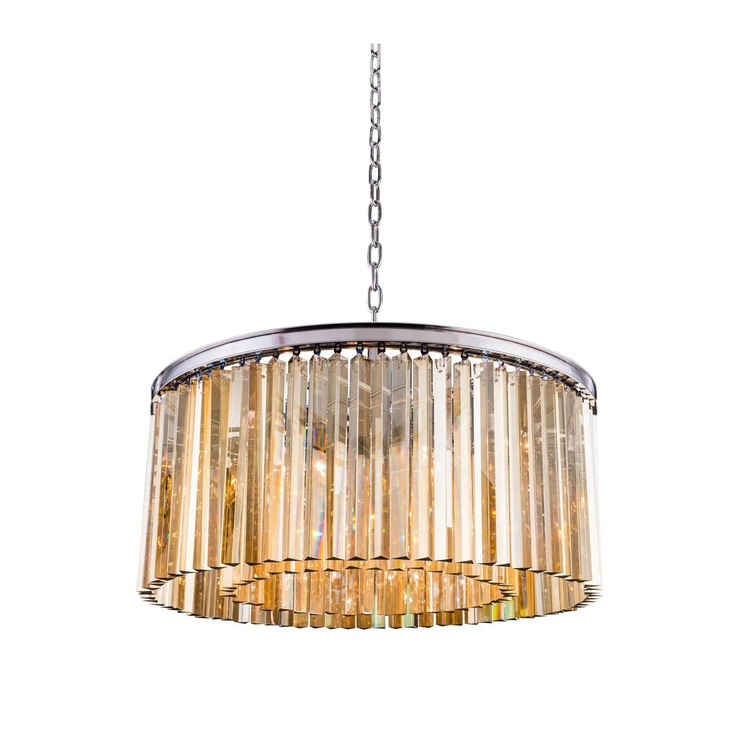 Sydney Polished Nickel Thirteen-Inch Pendant with Royal Cut Golden Teak Crystals - Image 1