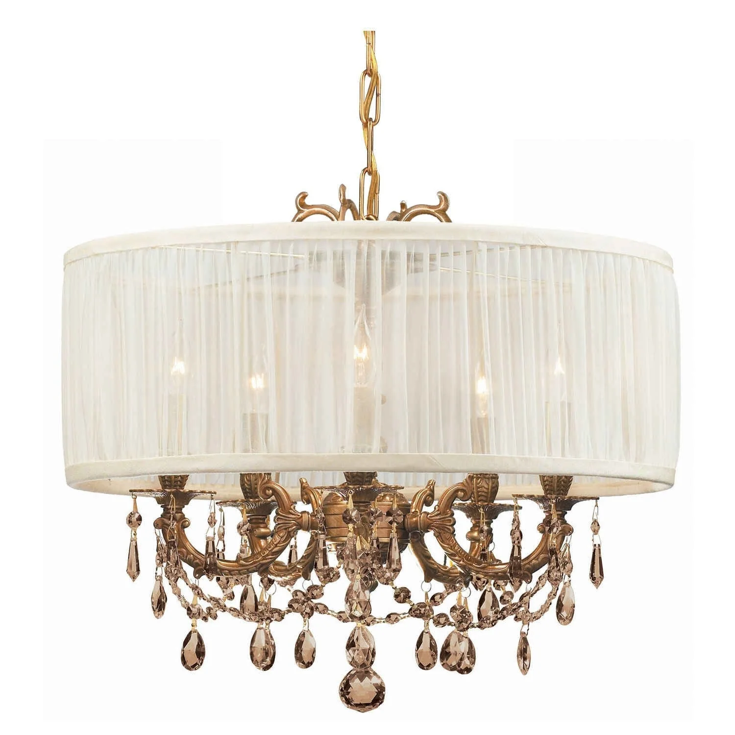 Aged Brass Five-Light Chandelier with Golden Teak - Image 1