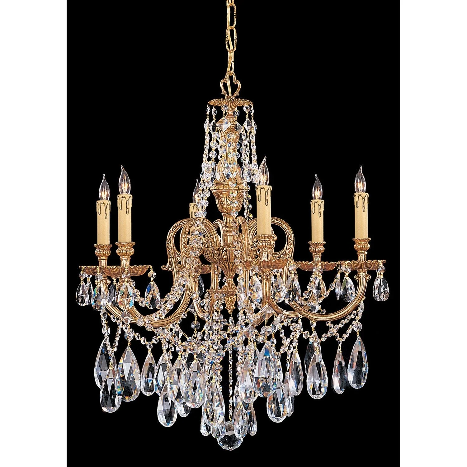 Ornate Cast Brass Six-Light Chandelier with - Image 1
