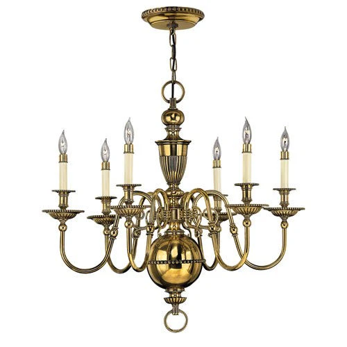Burnished Brass Six-Light Chandelier - Image 1