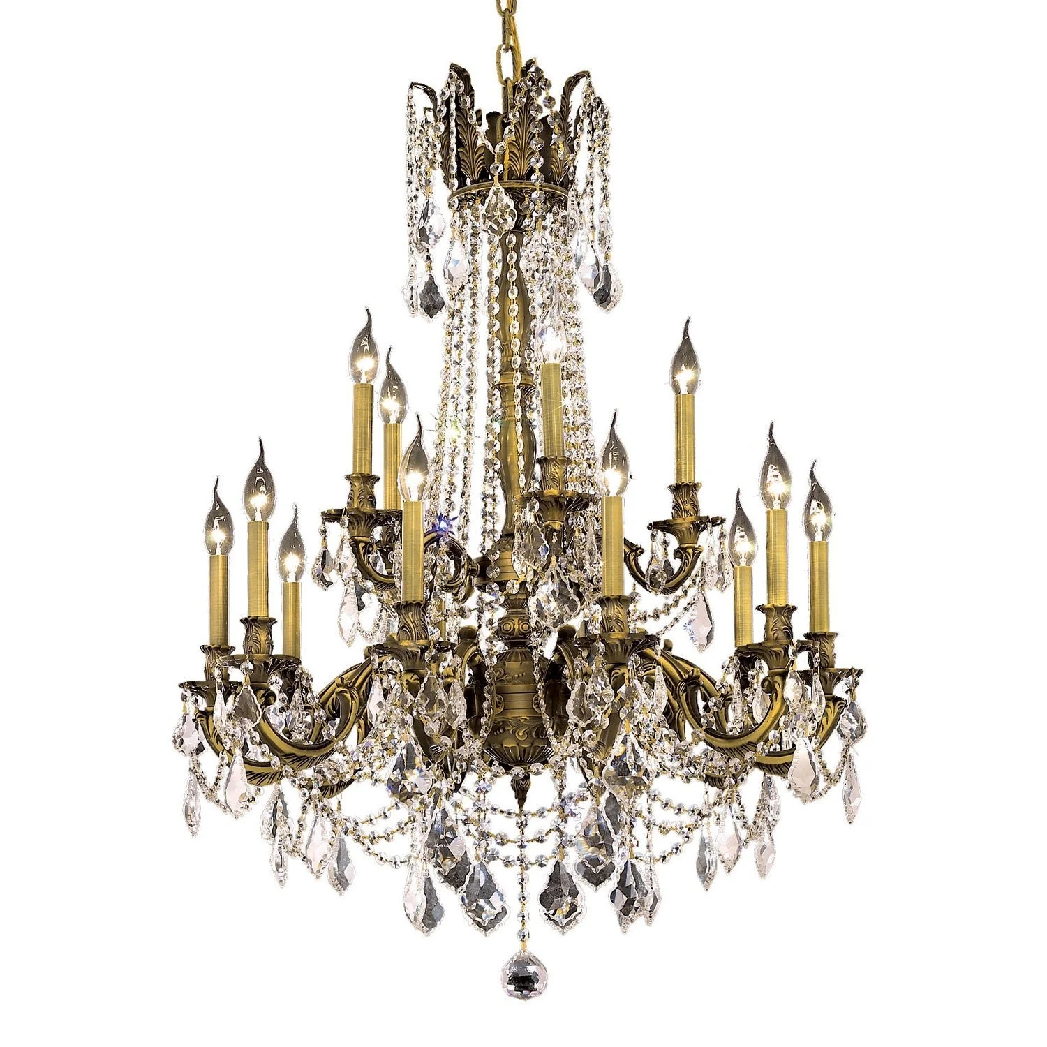 Bronze Fifteen-Light 28-Inch Chandelier with Royal Cut Clear Crystal - Image 1