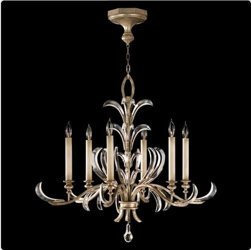 Six-Light Chandelier in Warm Muted Silver Leaf Finish with Beveled Crystal Accents - Image 1
