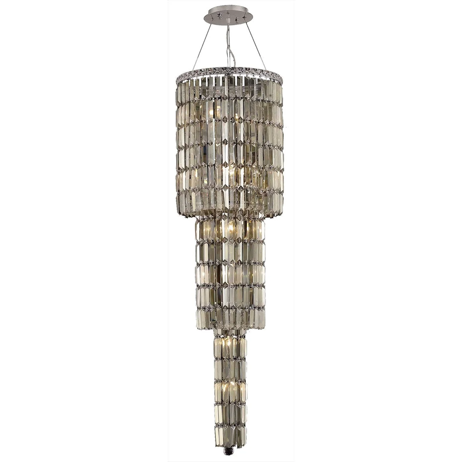 Maxim Chrome Twelve-Light 16-Inch Three-Tier Pendant with Royal Cut Golden Teak Smoky Crystal - Image 1
