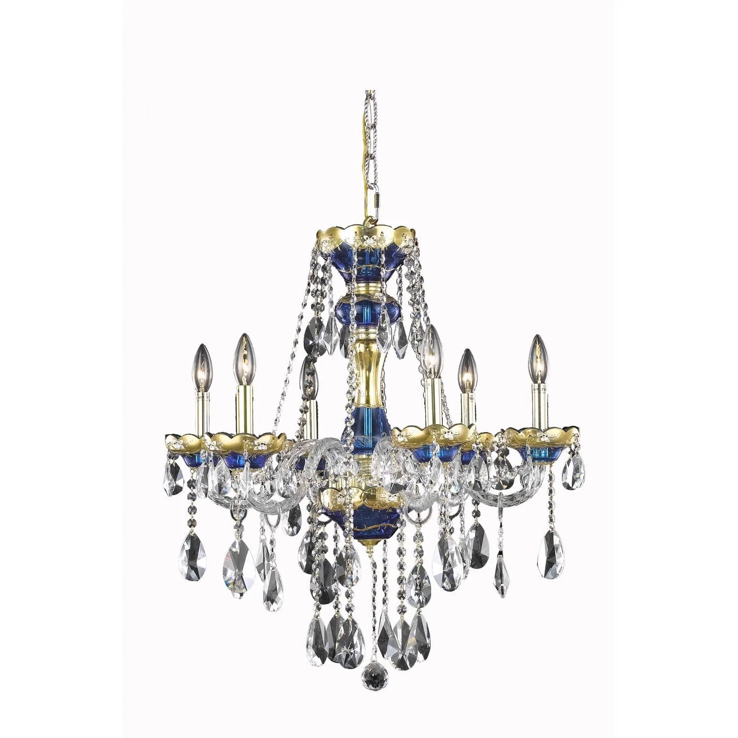 Blue Six-Light Chandelier with Clear Royal Cut Crystals - Image 1