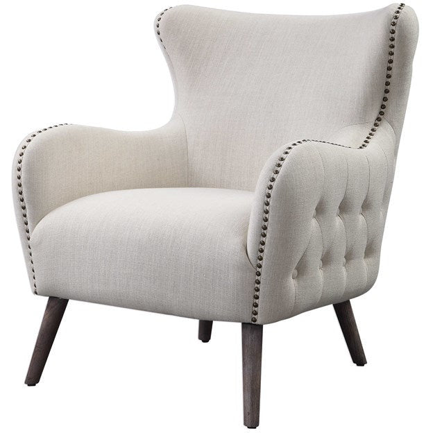 Uttermost Donya Cream Linen Accent Chair With Button Tufted Back - Image 1