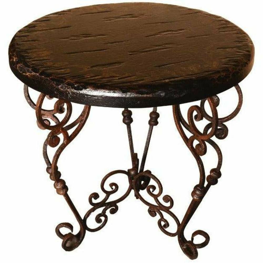 Casa Bonita Peruvian Hand-Painted Carved Wood and Hand Forged Iron Santander Round End Table - Image 1