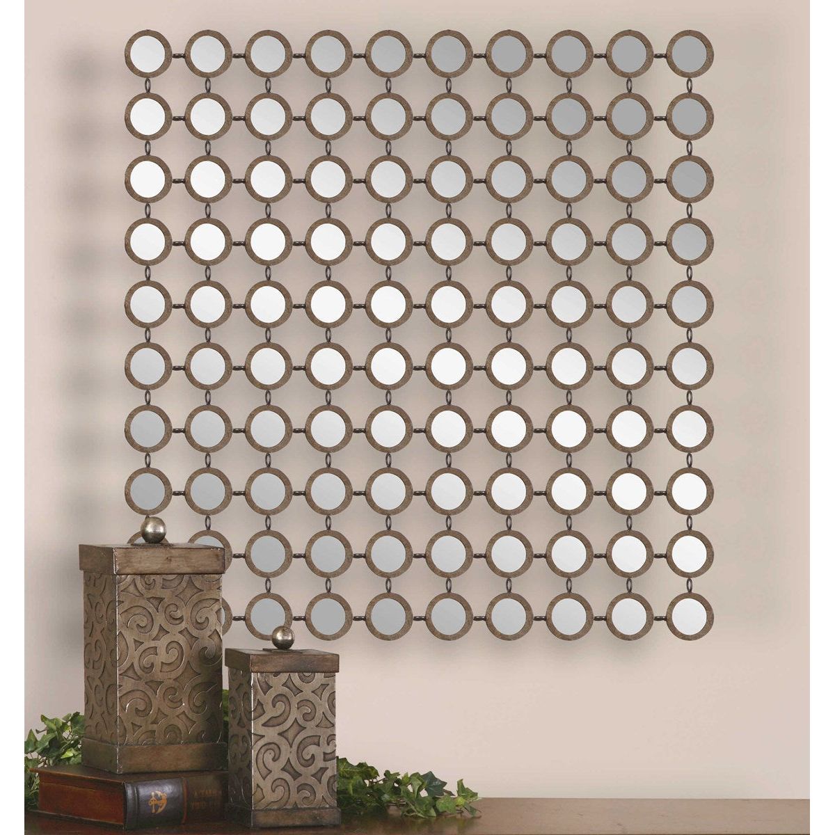 Uttermost Dinuba Antiqued Silver Champagne Leaf Mirrored Wall Decor - Image 3