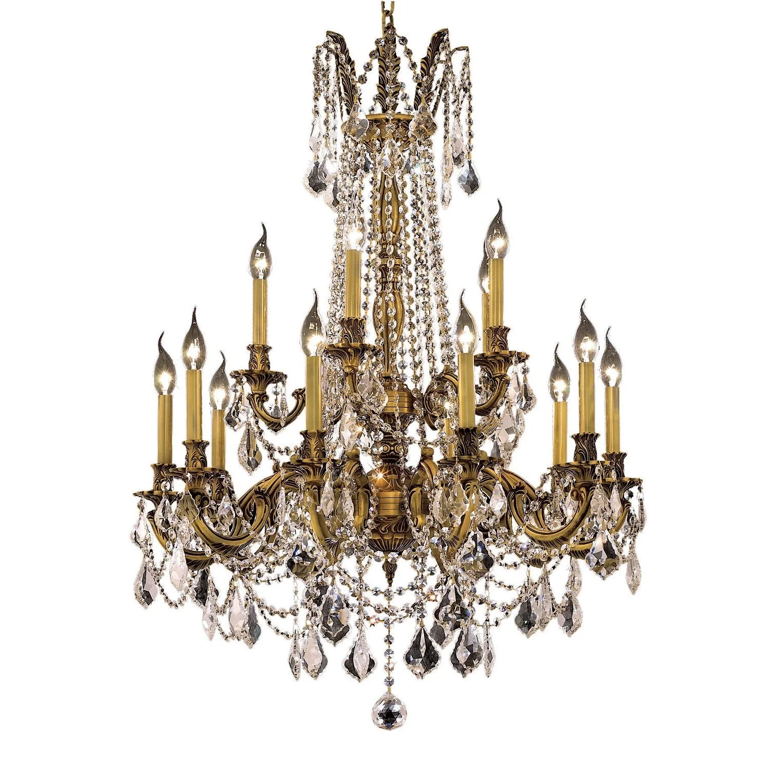 French Gold Fifteen-Light 28-Inch Chandelier with Royal Cut Clear Crystal - Image 1