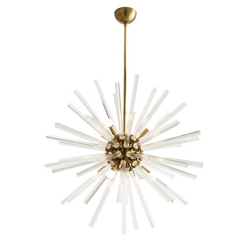 Clear Eight-Light Large Chandelier with Antique Brass Stem - Image 1
