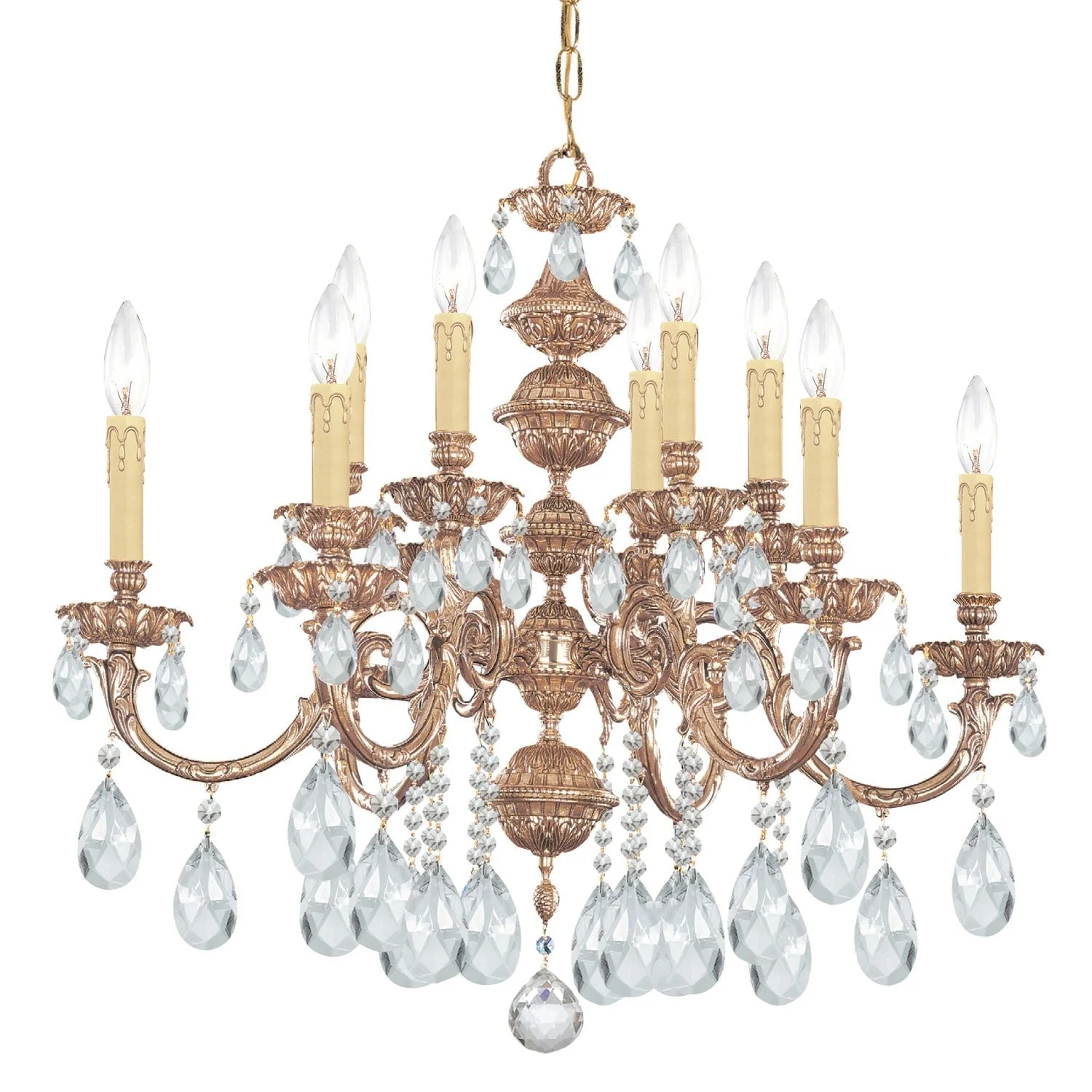 Ornate Cast Brass Six-Light Chandelier - Image 1
