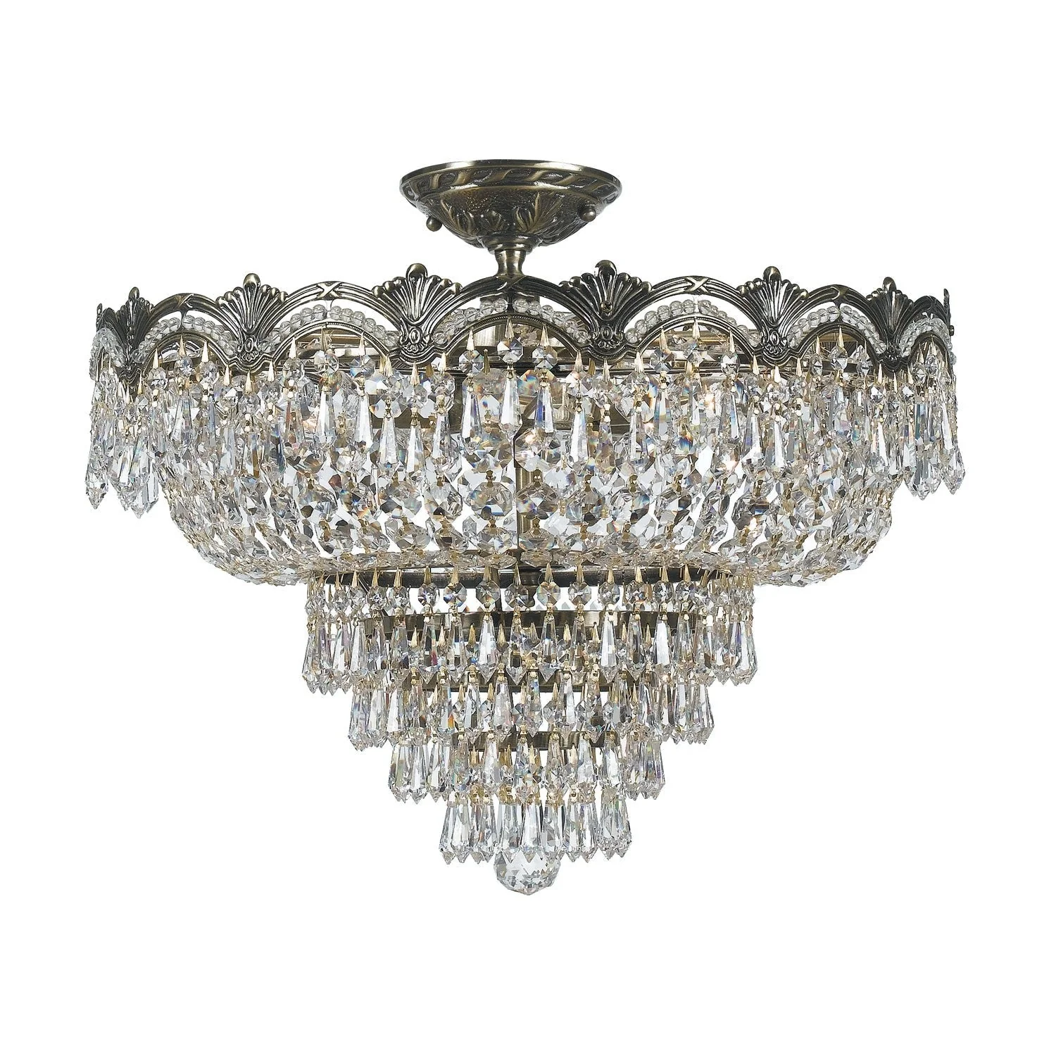 Group Majestic Sold Cast Brass Ornate Crystal Five-Light Semi-Flush - Image 1