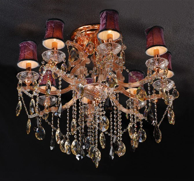 Gold plated 8 light traditional crystal flush mount Chandelier - Image 1