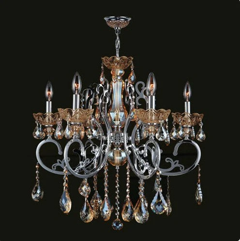 Six-Light ChromeFinish with Amber Crystal Chandelier - Image 1