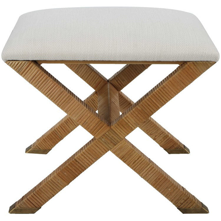Uttermost St. Tropez Plush White Upholstered Seat Rattan Bench - Image 3