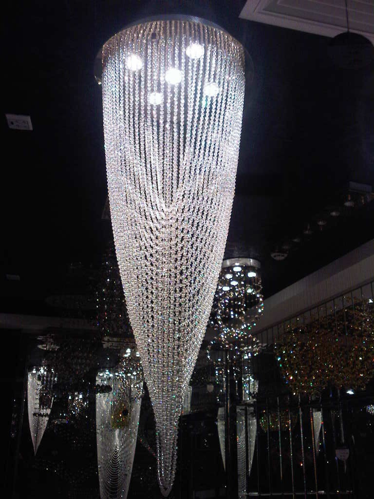 Spiral crystal chandelier dressed with round crystal beads - chrome finish - Image 1