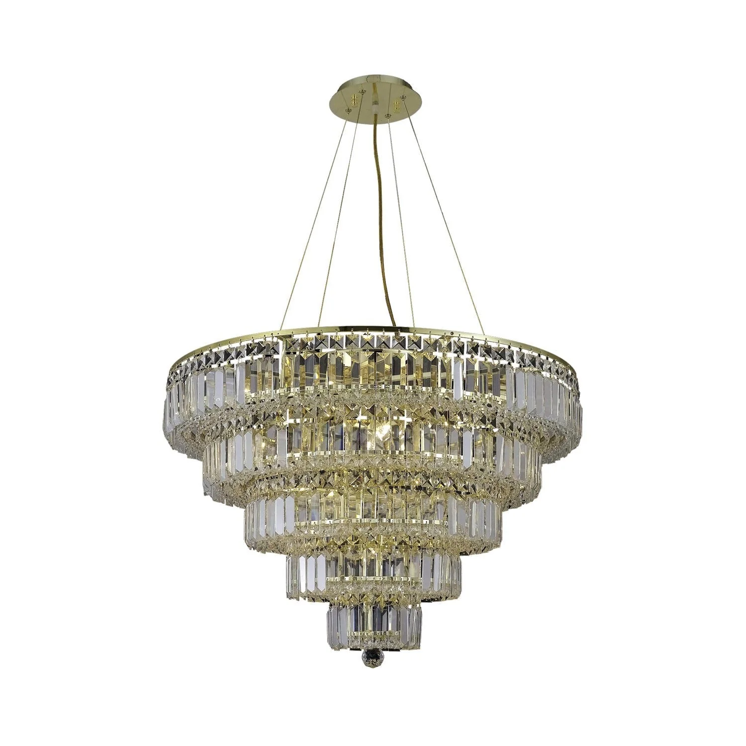Gold Seventeen-Light 30-Inch Five-Tier Chandelier with Royal Cut Clear Crystal - Image 1