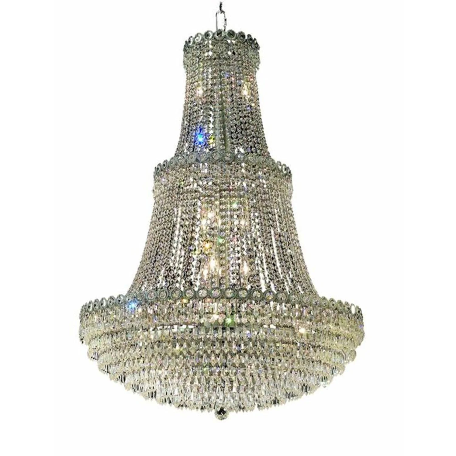 Century Prism Chrome Seventeen-Light 30-Inch Three-Tier Chandelier with Royal Cut Clear Crystal - Image 1