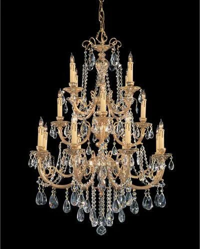 Brass Eight-Light Chandelier with Swarovski Spectra Crystal - Image 1
