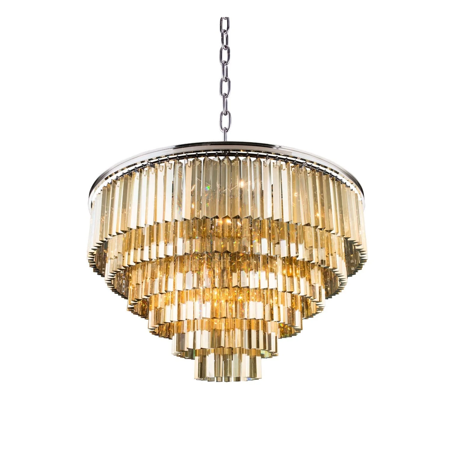 Sydney Polished Nickel Thirty-Two-Inch Pendant with Royal Cut Golden Teak Crystals - Image 1