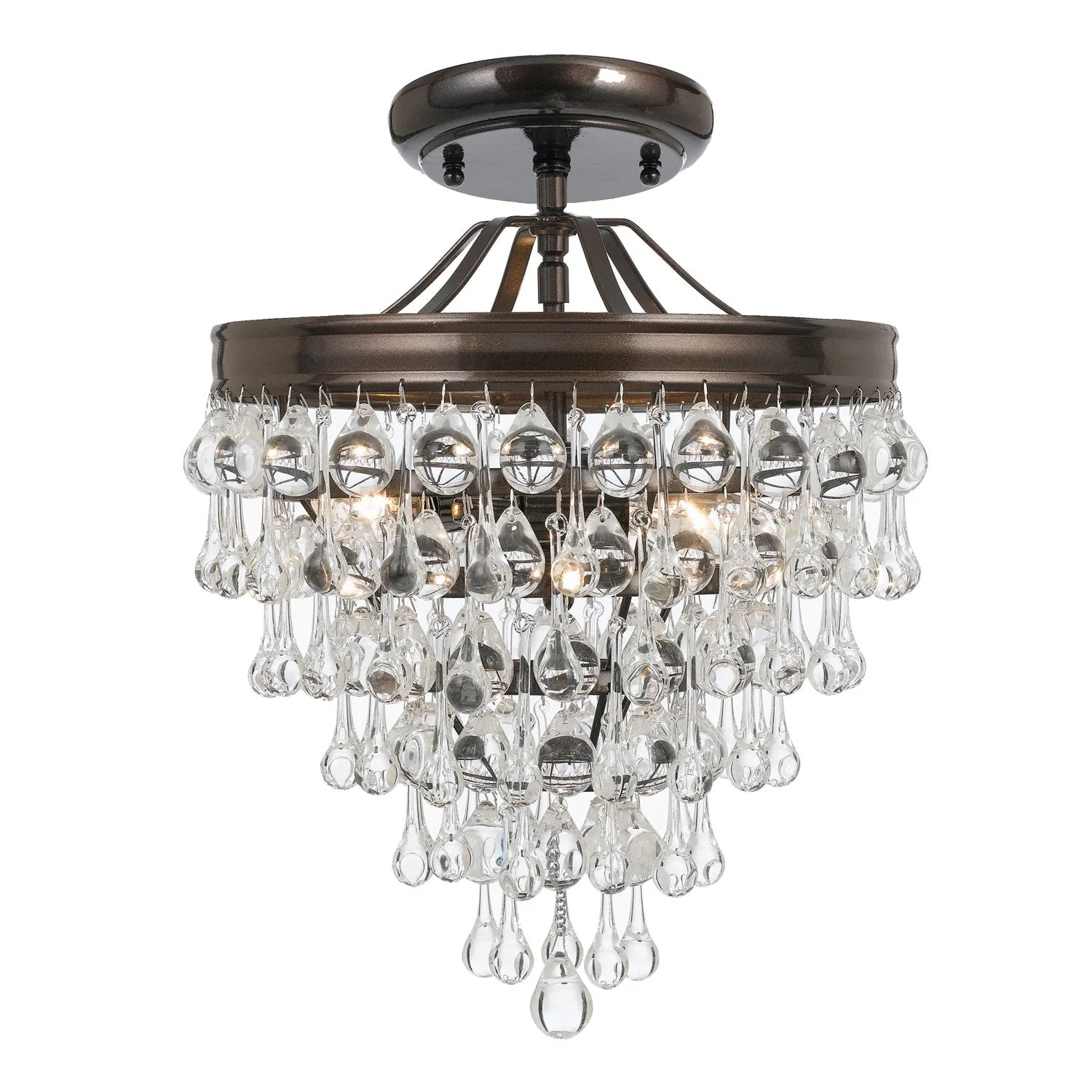 Bronze Three Light Crystal Teardrop Semi-Flush Mount - Image 1