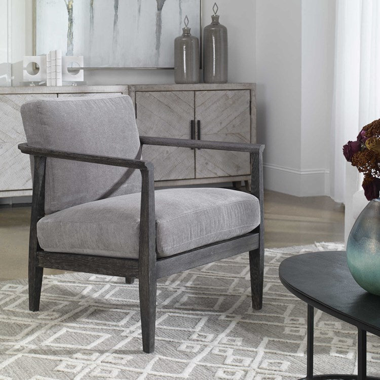 Uttermost Brunei Steel Gray Fabric Dark Ebony Wood Modern Accent Chair - Image 1