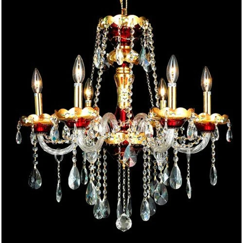 Gold Six-Light 24-Inch Chandelier with Royal Cut Clear Crystal - Image 1