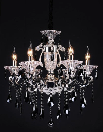 Polished chrome 6 Light Zinc Alloy crystal Chandelier dressed with black crystals - Image 1