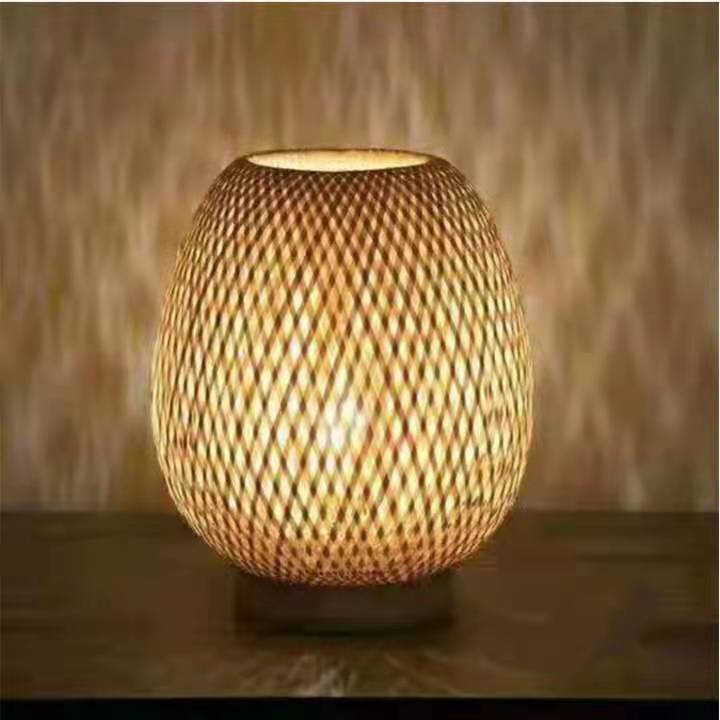 BambuGlow Woven Table Lamp Minimalist Charm for Elegant Living Rooms - Image 1