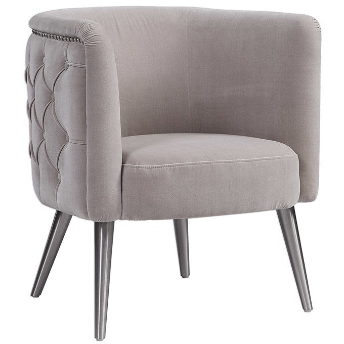 Uttermost Haider Champagne Velvet Tufted Back Barrel Accent Chair - Image 2