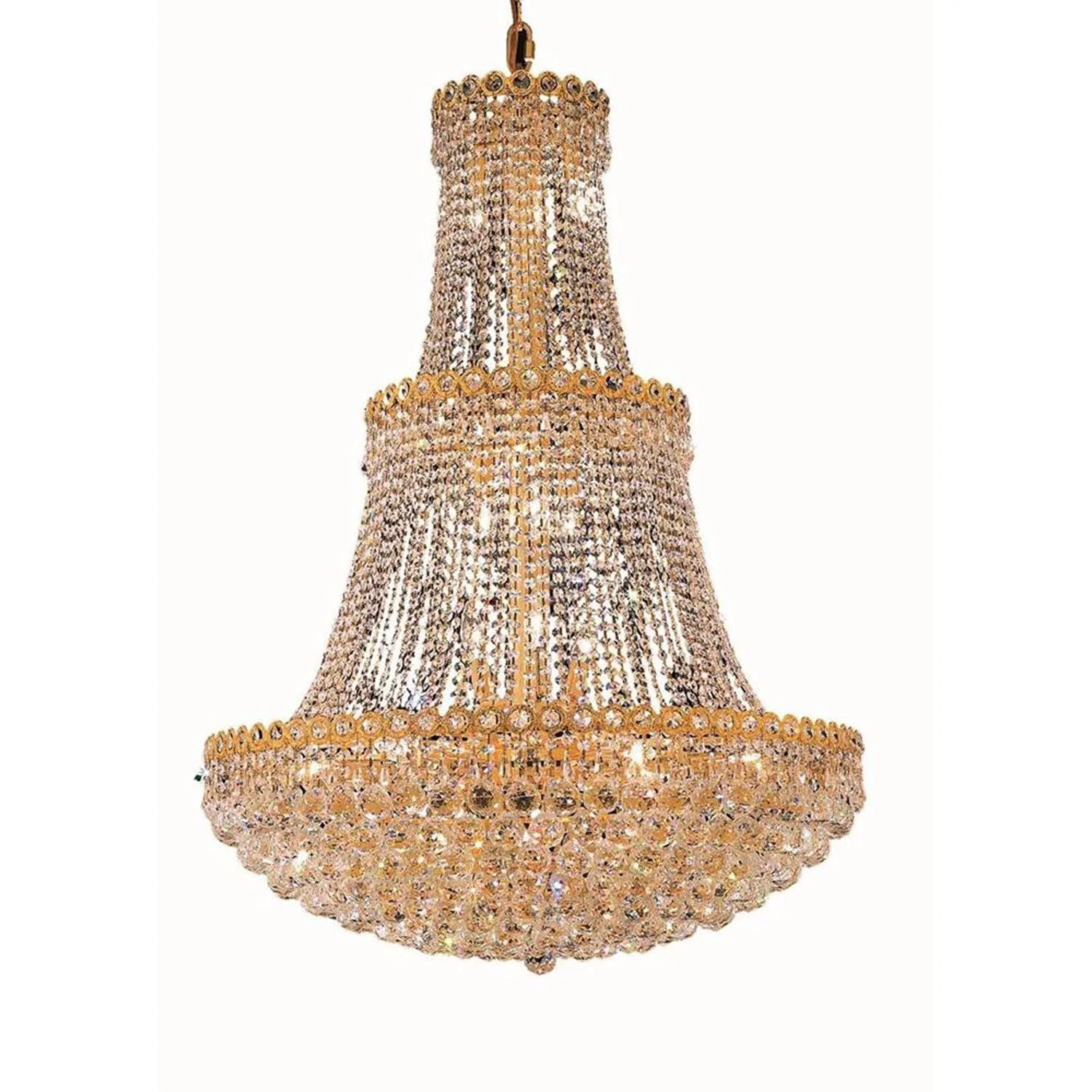 Gold Seventeen-Light 30-Inch Three-Tier Chandelier with Royal Cut Clear Crystal - Image 1