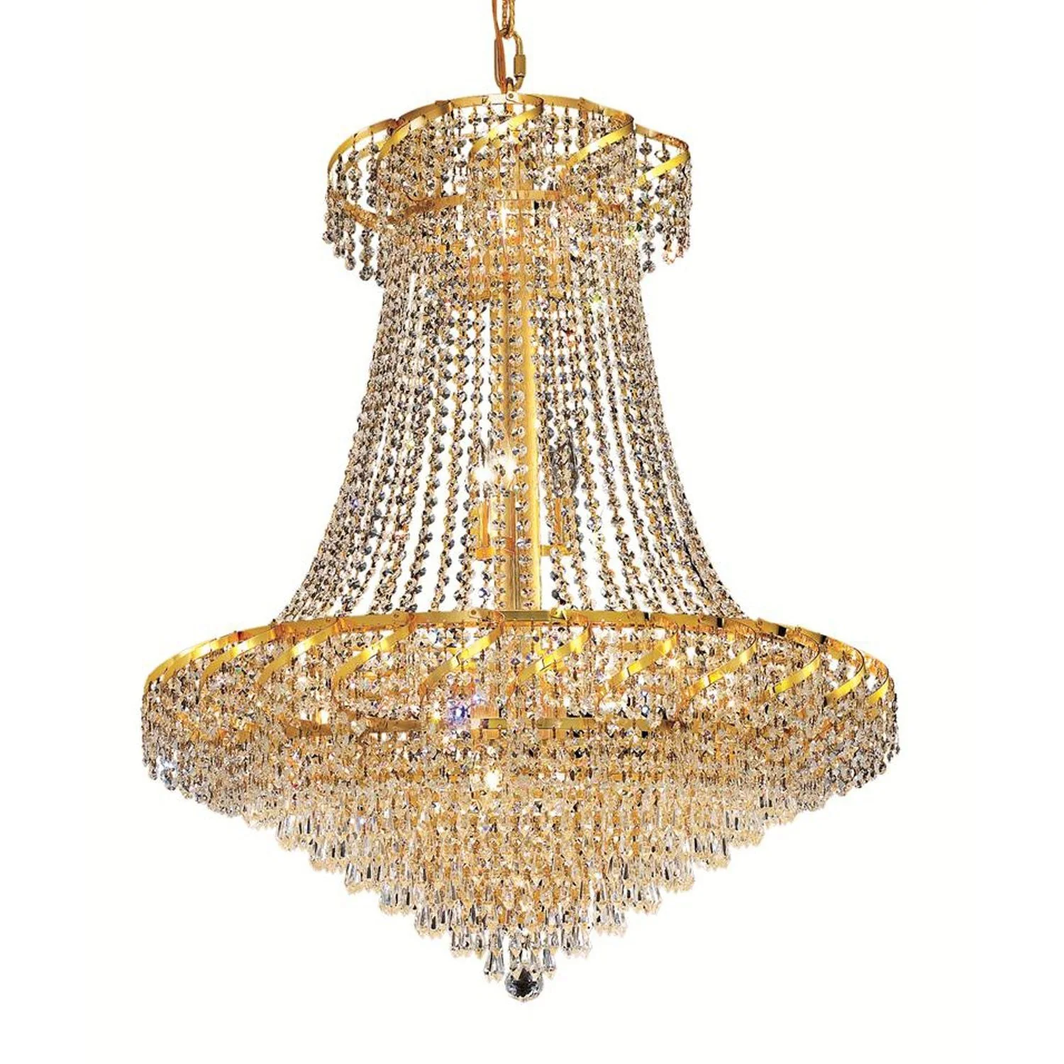 Belenus Gold Eighteen-Light 30-Inch Chandelier with Royal Cut Clear Crystal - Image 1