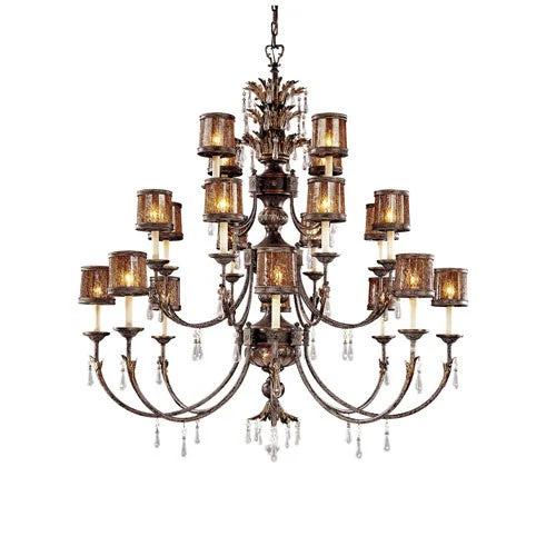 Sanguesa Patina Twenty Two-Light Three-Tier Chandelier with Art Glass Shade - Image 1