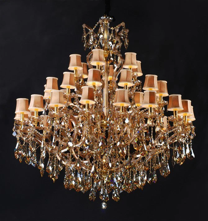 Three tiers traditional crystal Chandelier dressed with lampshades - Image 1