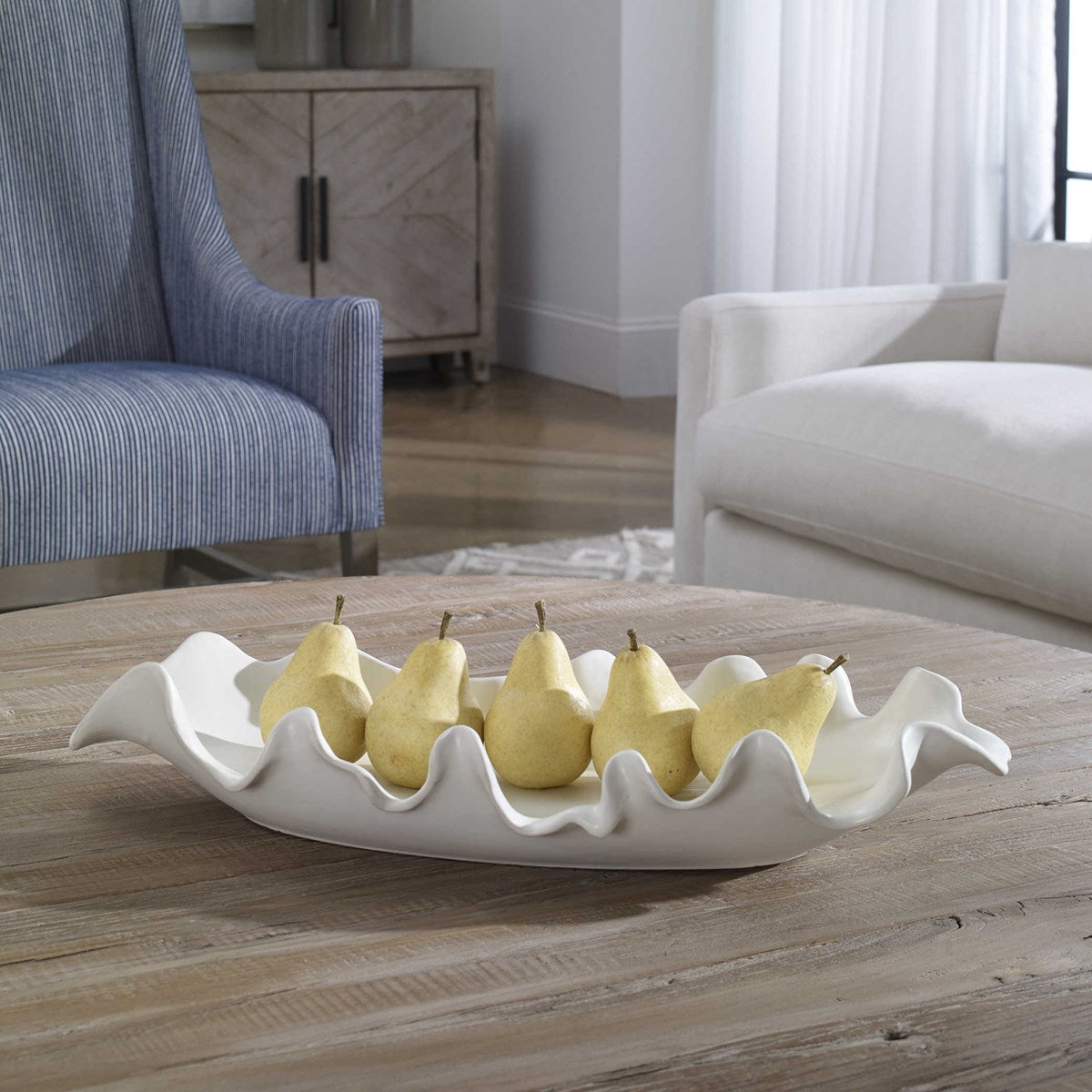 Uttermost Ruffled Feathers Matte White Ceramic Bowl
