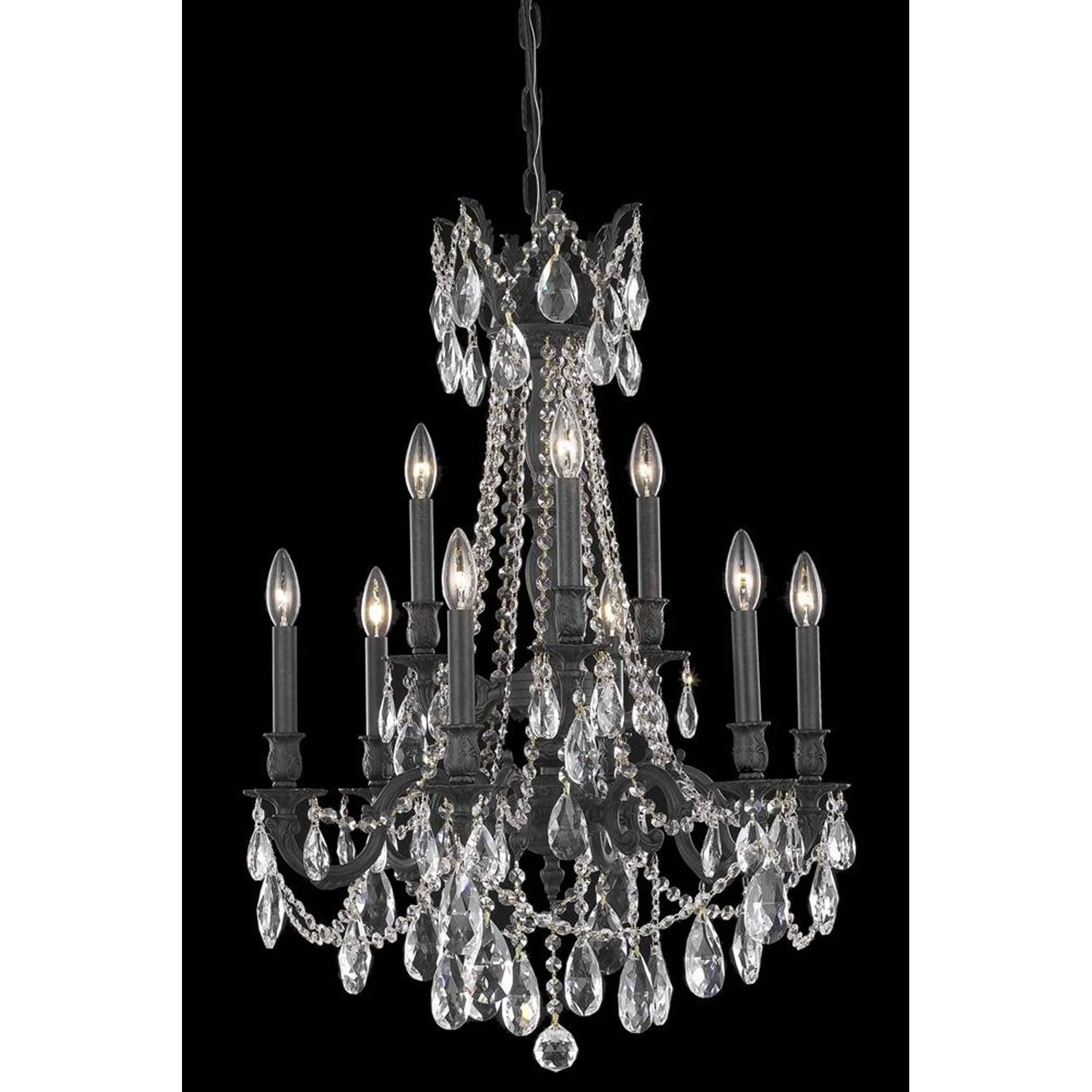 Rosalia Dark Bronze Nine-Light Chandelier with Royal Cut Crystal - Image 1