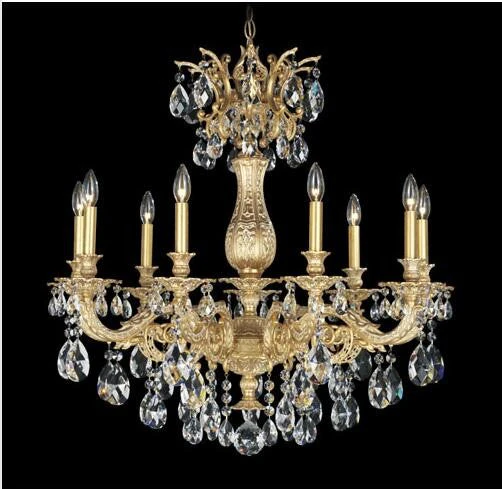 Gold Nine-Light Clear Spectra Crystal Chandelier, 30W x 31H x 30D - Image 1
