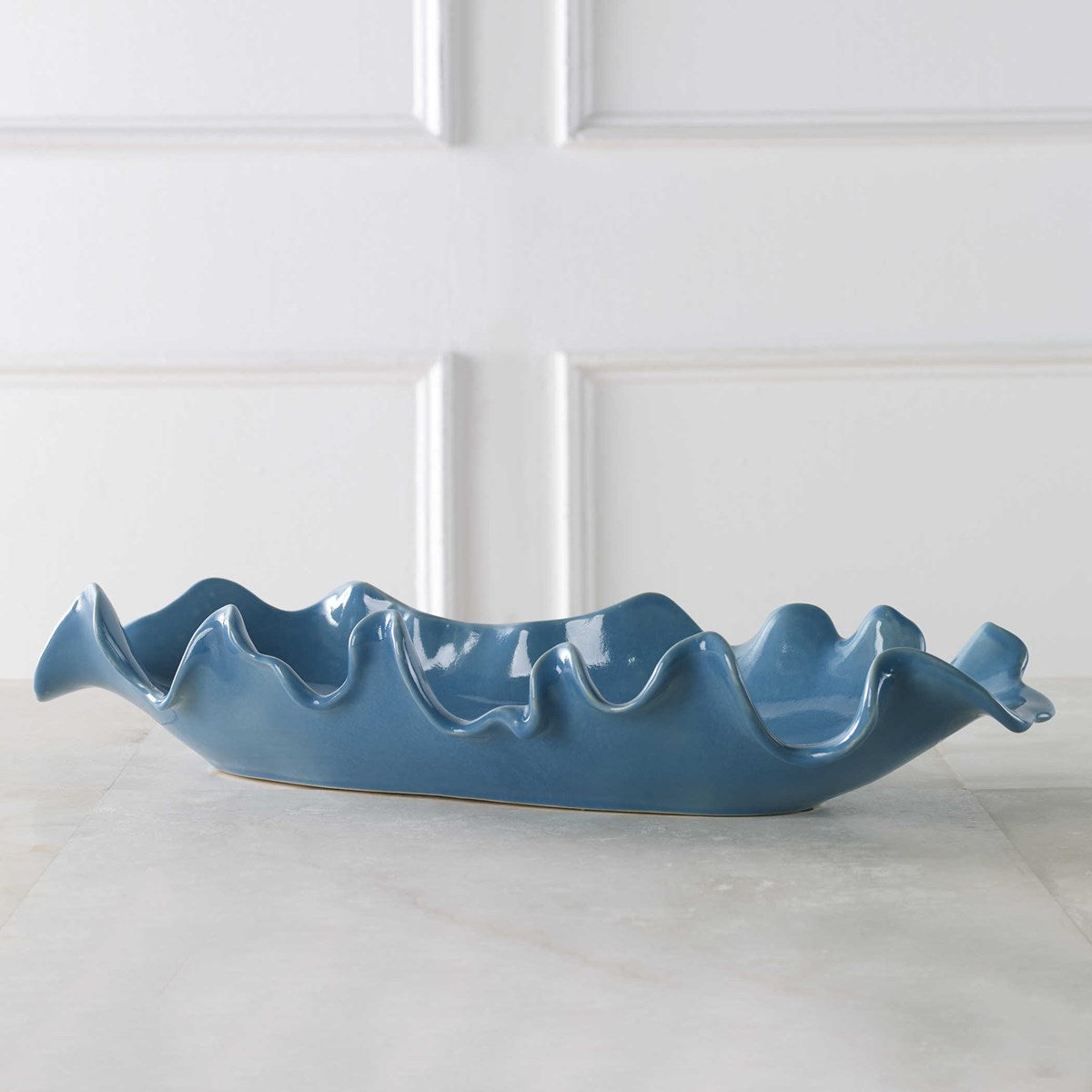 Uttermost Ruffled Feathers Blue Ceramic Bowl - Image 3