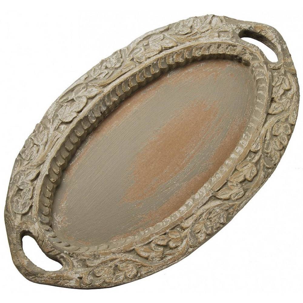 Provence Home Distressed French Grey Antiqued Carved Wood Tray