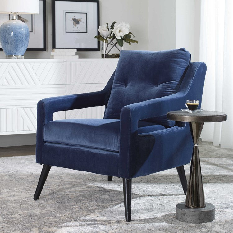 Uttermost O’Brian Ink Blue Velvet Contemporary Armchair - Image 1
