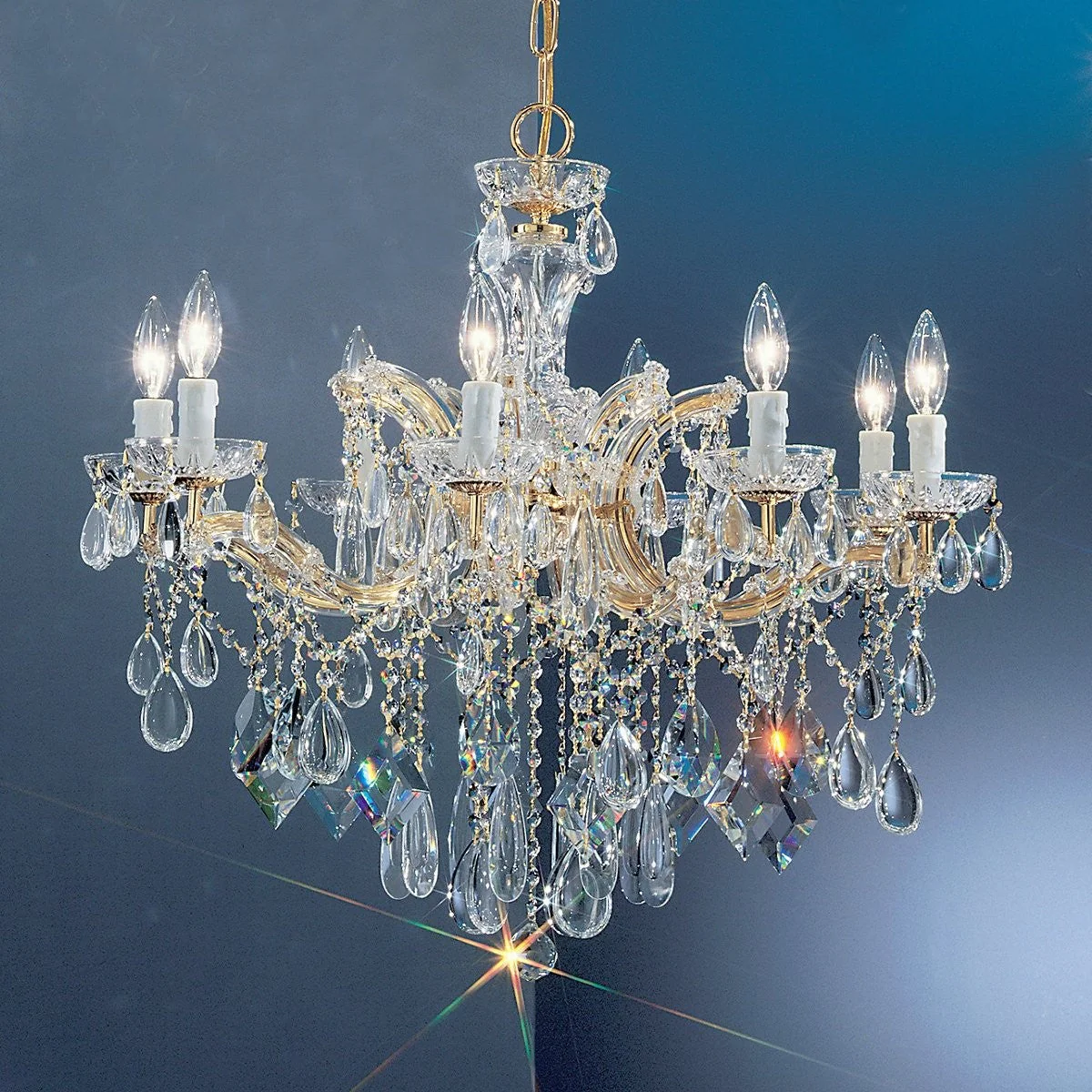 Gold plated 8 Light maria theresa crystal Chandelier - Image 1