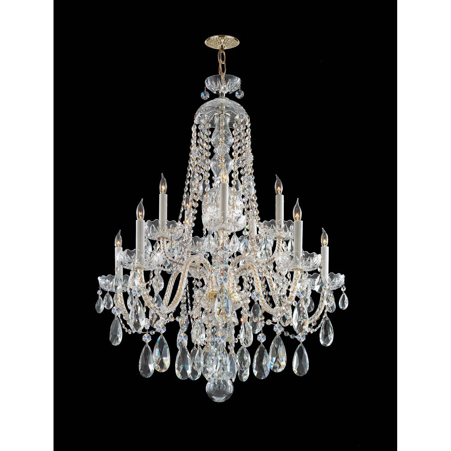 Brass Ten-Light Crystal Chandelier - Image 1