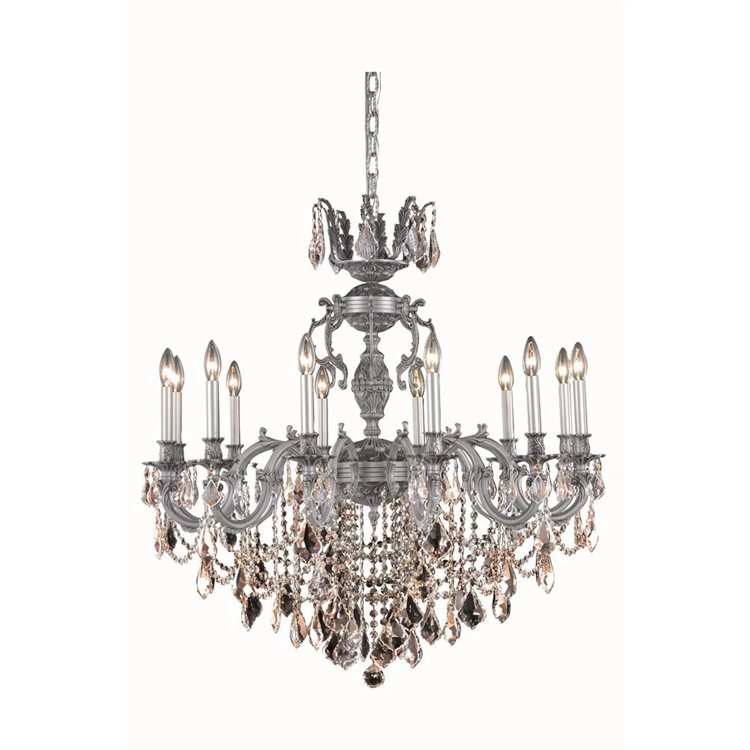 Pewter 12-Light Chandelier with Royal Cut Crystal - Image 1