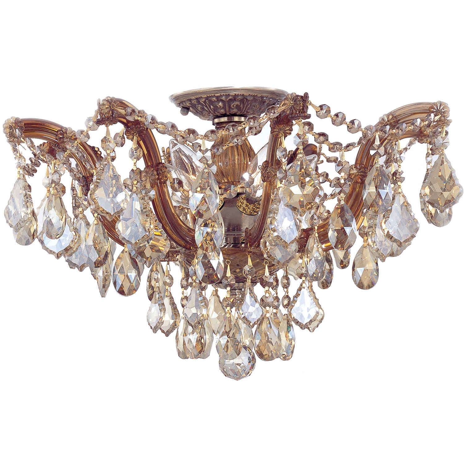 Group Maria Theresa Antique Brass Five-Light Semi Flush Mount with Golden Teak Swarovski Elements Crystals - Image 1