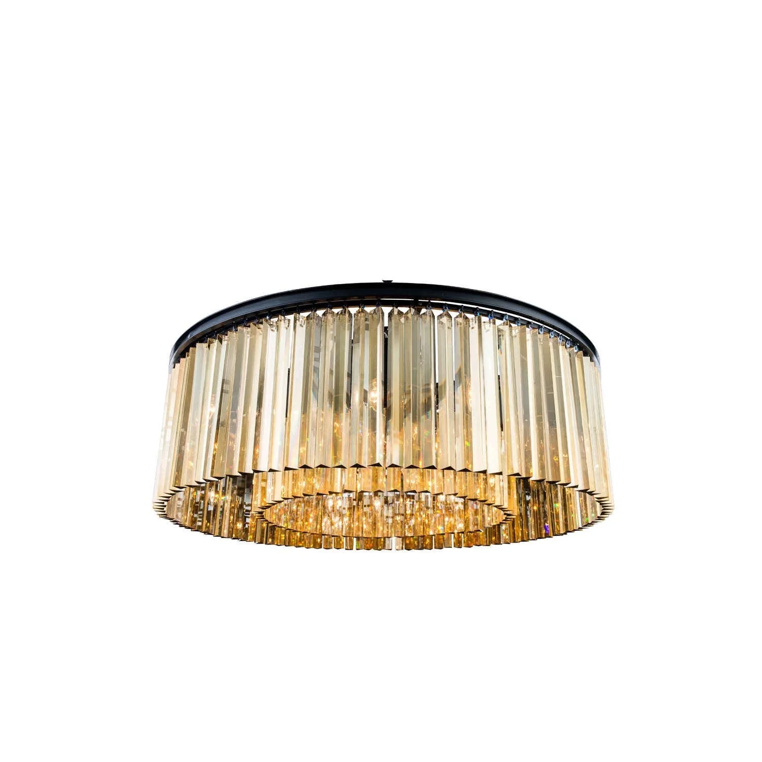 Sydney Mocha Brown Ten-Light Flushmount with Royal Cut Golden Teak Crystals - Image 1