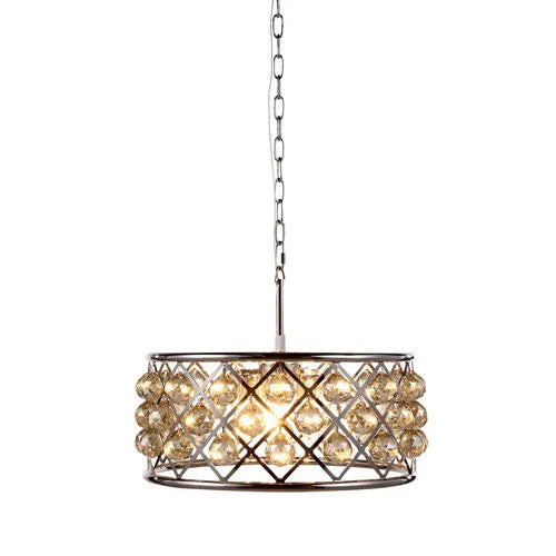 Madison Polished Nickel Five-Light Pendant with Faceted Golden Teak Crystals - Image 1