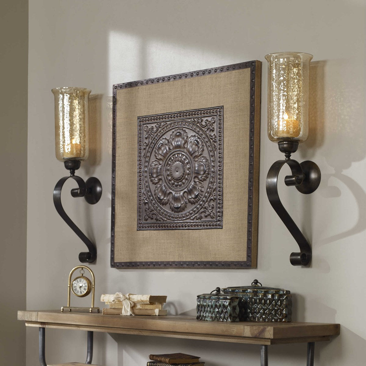 Uttermost Joselyn Antique Bronze with Amber Glass Candle Sconce - Image 2